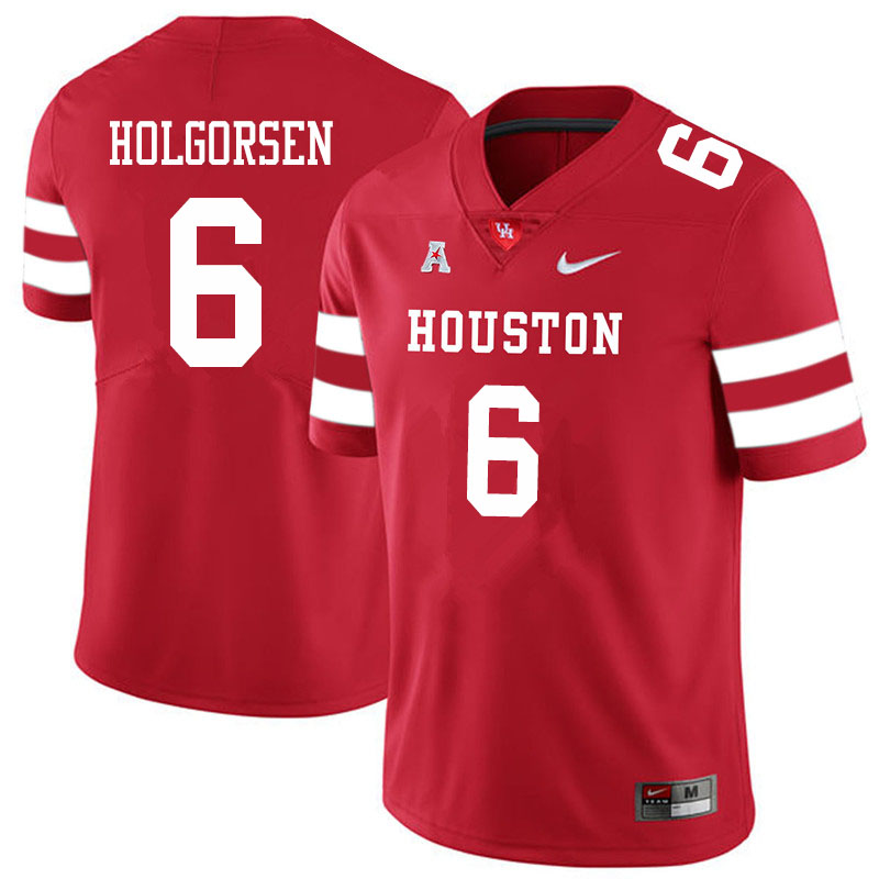 Men #6 Logan Holgorsen Houston Cougars College Football Jerseys Sale-Red - Click Image to Close